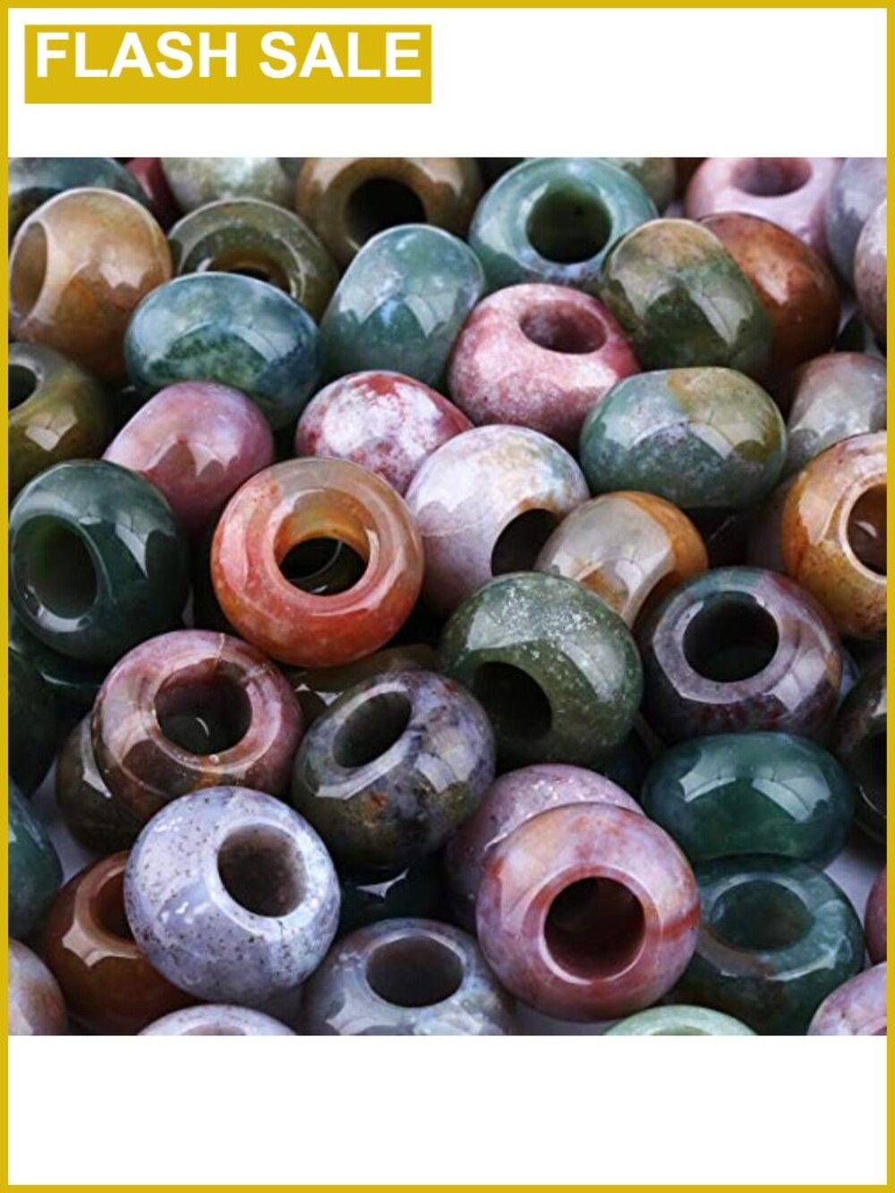 Natural Agate Rondelle Loose Beads Large Hole 15pc Jewelry Making